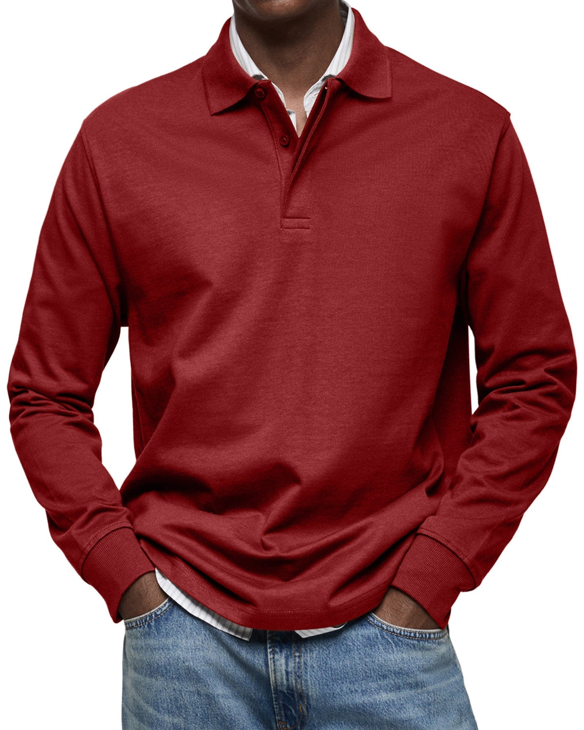 Men's Long-Sleeve Casual Polo Shirt
