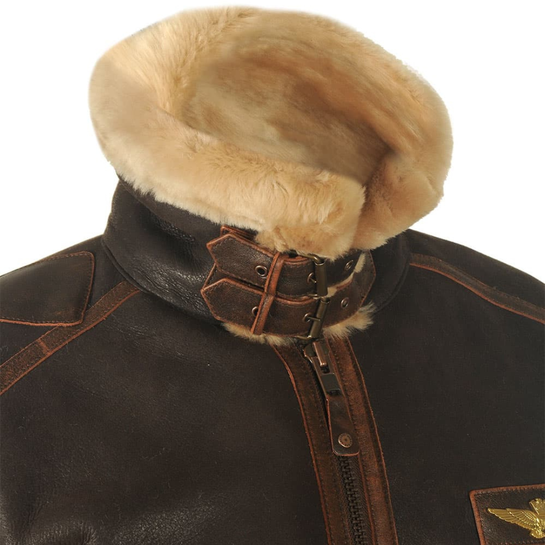 Blouson d'aviateur classique en peau lainée