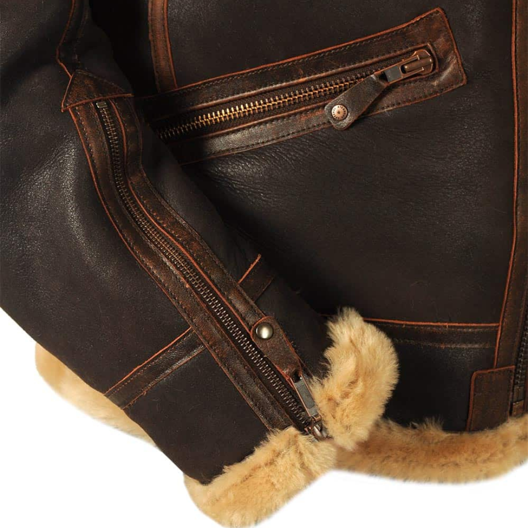 Blouson d'aviateur classique en peau lainée
