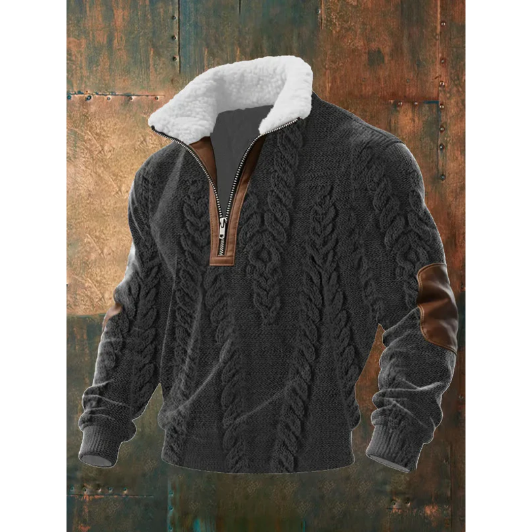 Men's Fleece Zip-Up Mock Neck Sweater