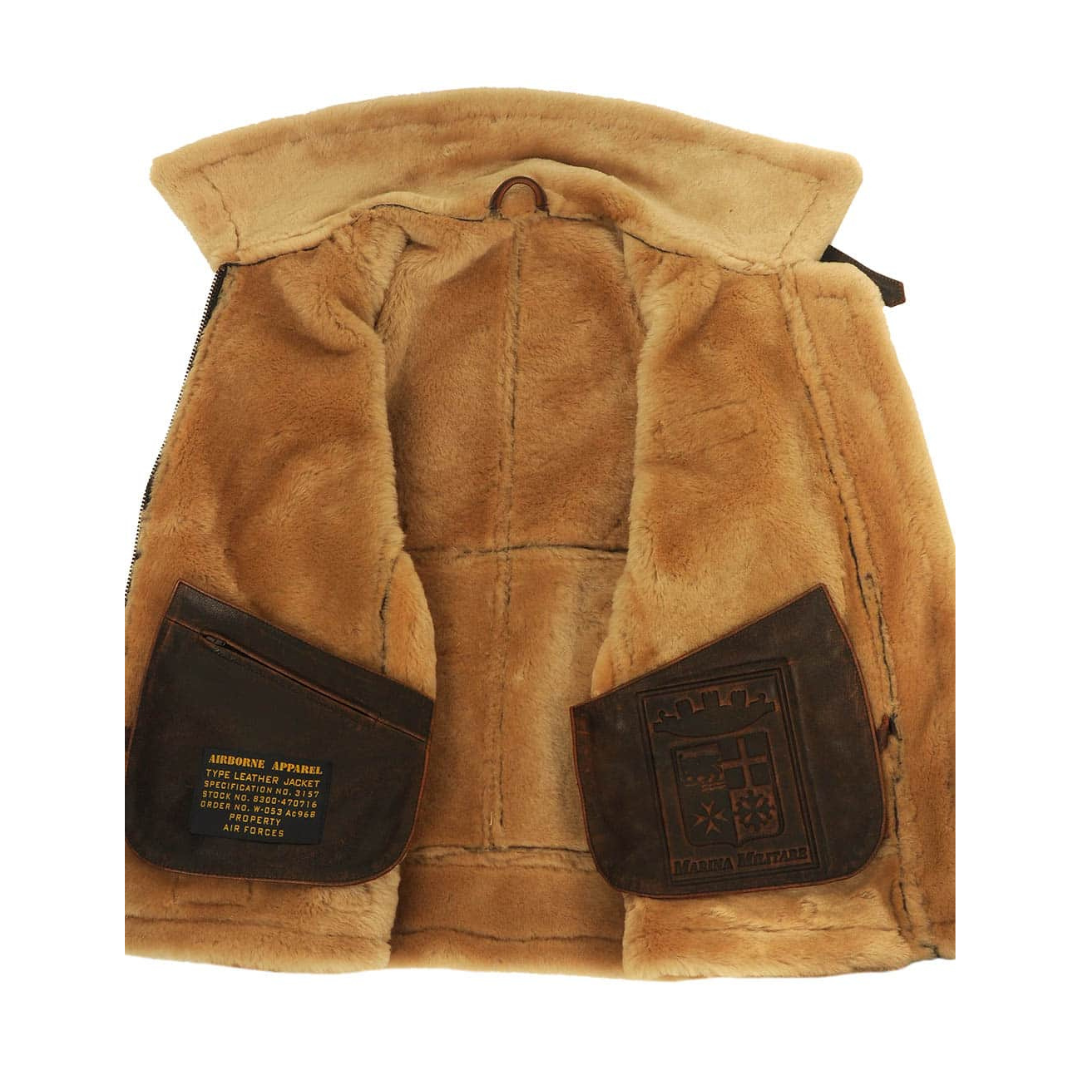 Blouson d'aviateur classique en peau lainée