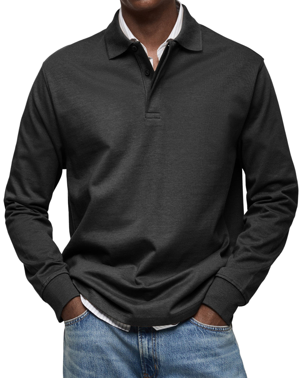 Men's Long-Sleeve Casual Polo Shirt