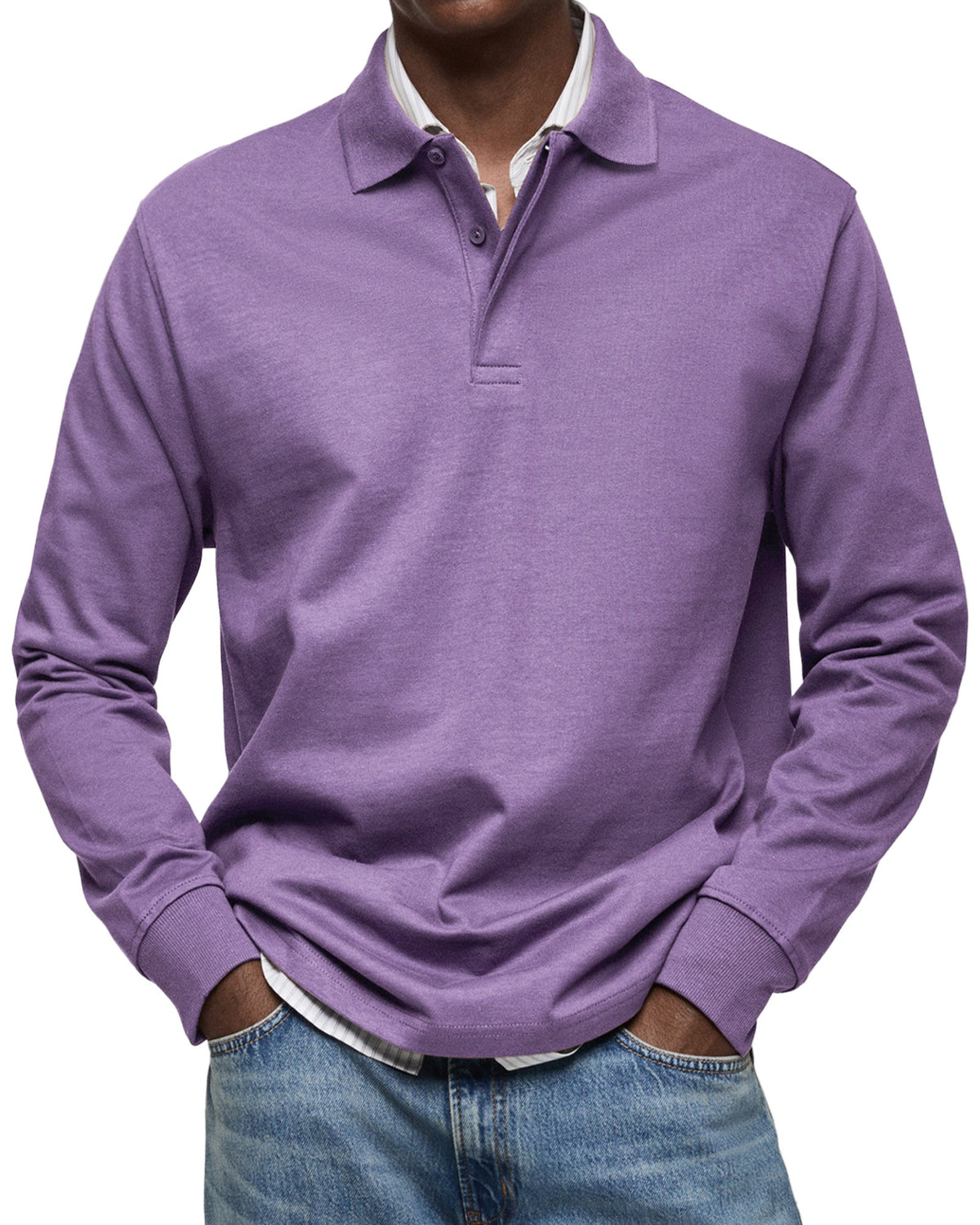Men's Long-Sleeve Casual Polo Shirt