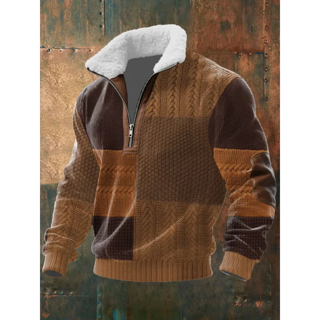 Men's Fleece Zip-Up Mock Neck Sweater