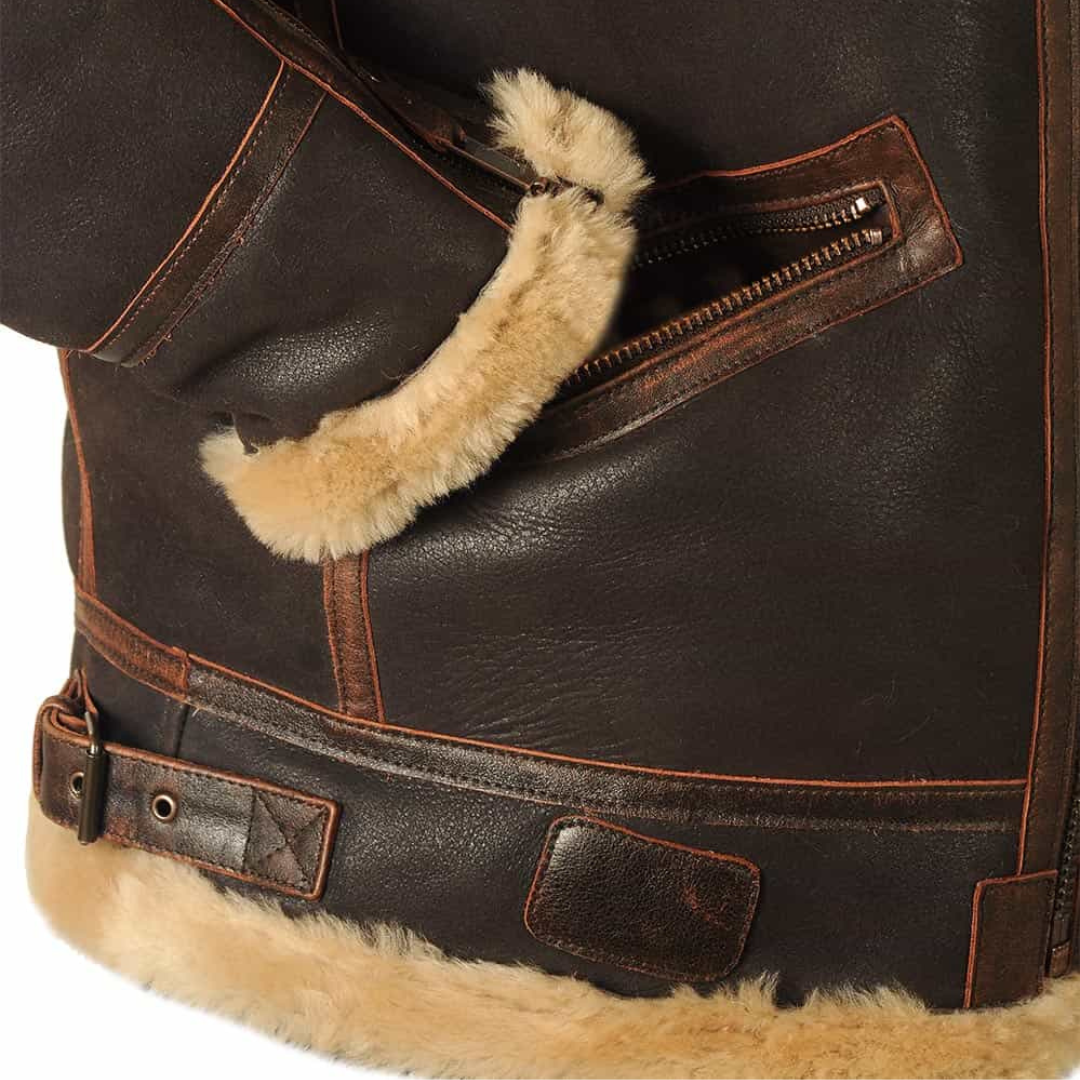 Blouson d'aviateur classique en peau lainée