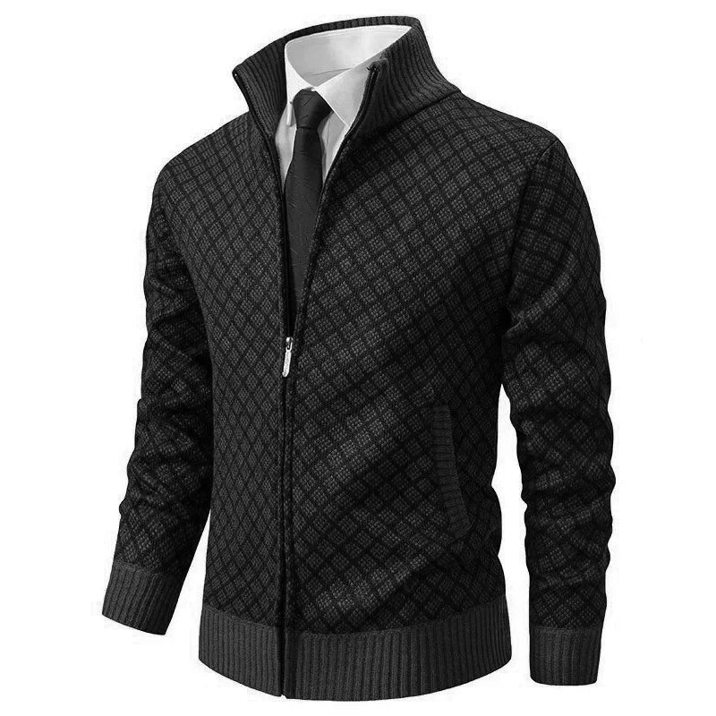 Men's High-Collar Zip-Up Knit Cardigan