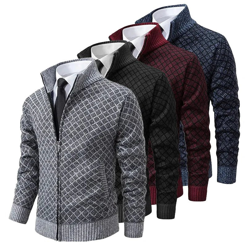Men's High-Collar Zip-Up Knit Cardigan