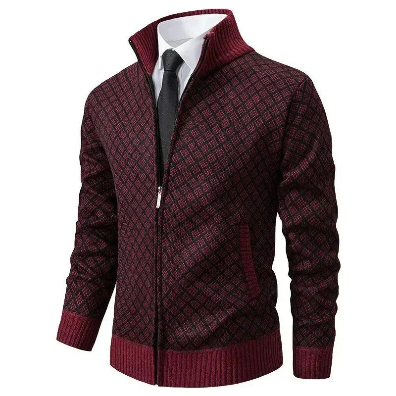 Men's High-Collar Zip-Up Knit Cardigan