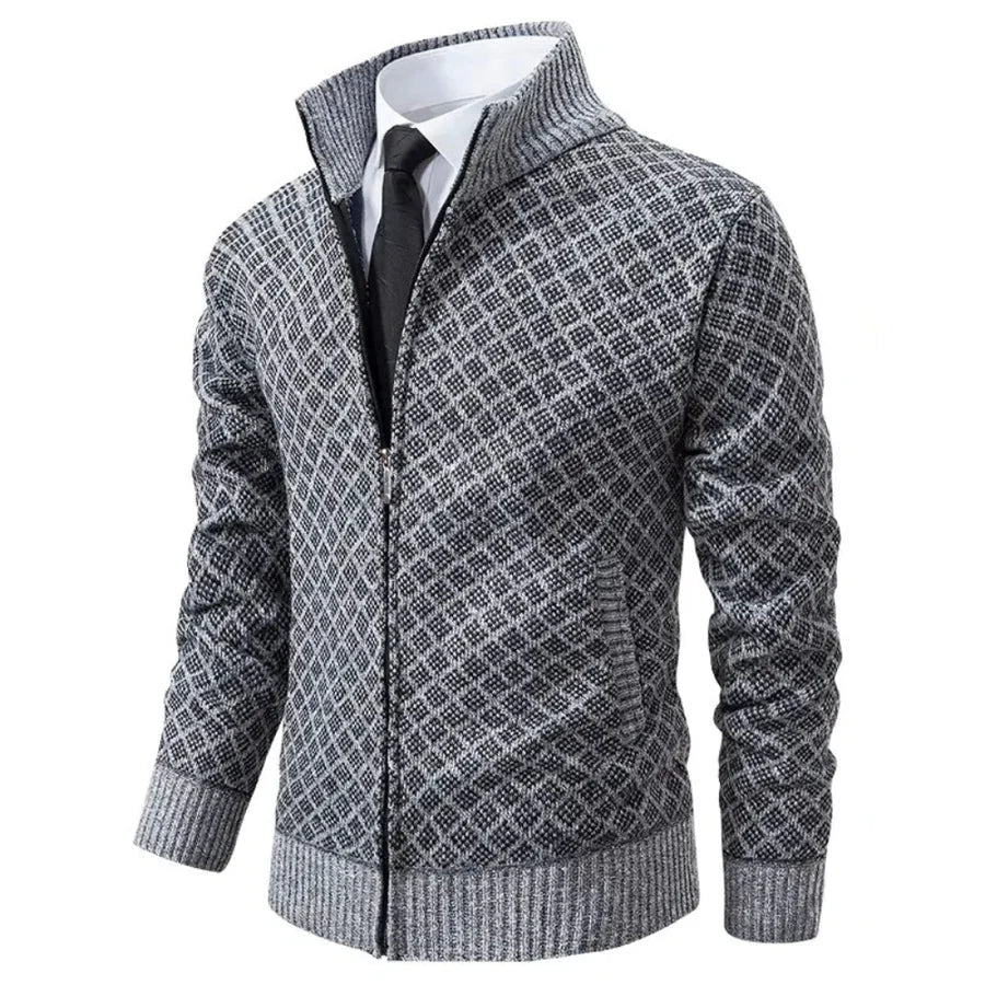 Men's High-Collar Zip-Up Knit Cardigan