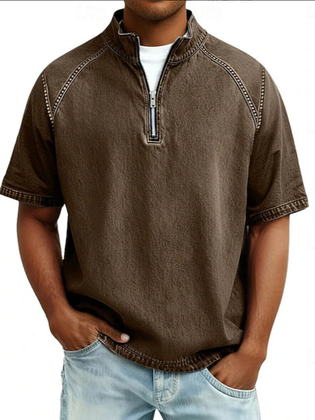 Men's Vintage Washed Zipper Shirt