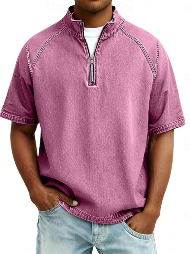 Men's Vintage Washed Zipper Shirt