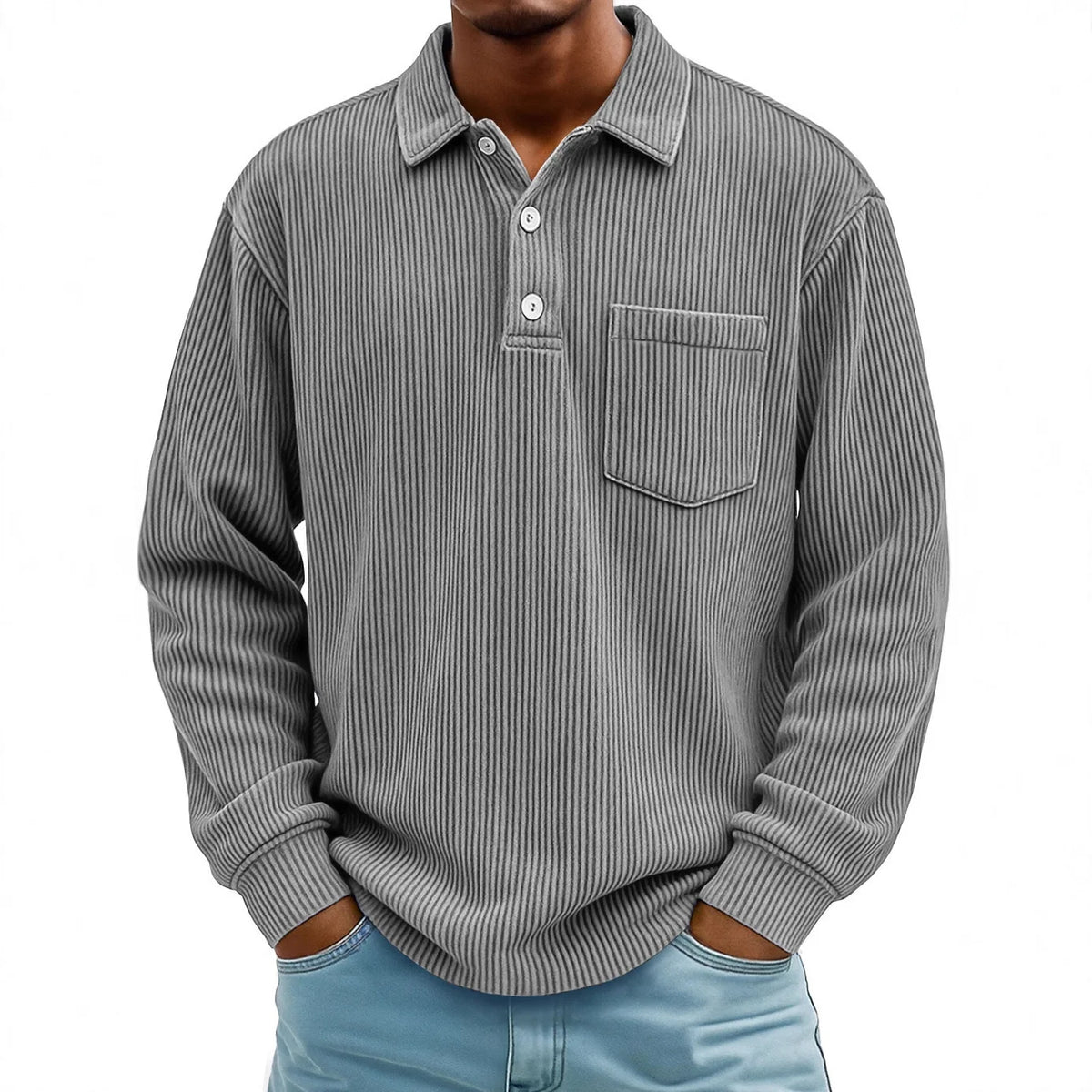 Men's Ribbed Long-Sleeve Polo Shirt