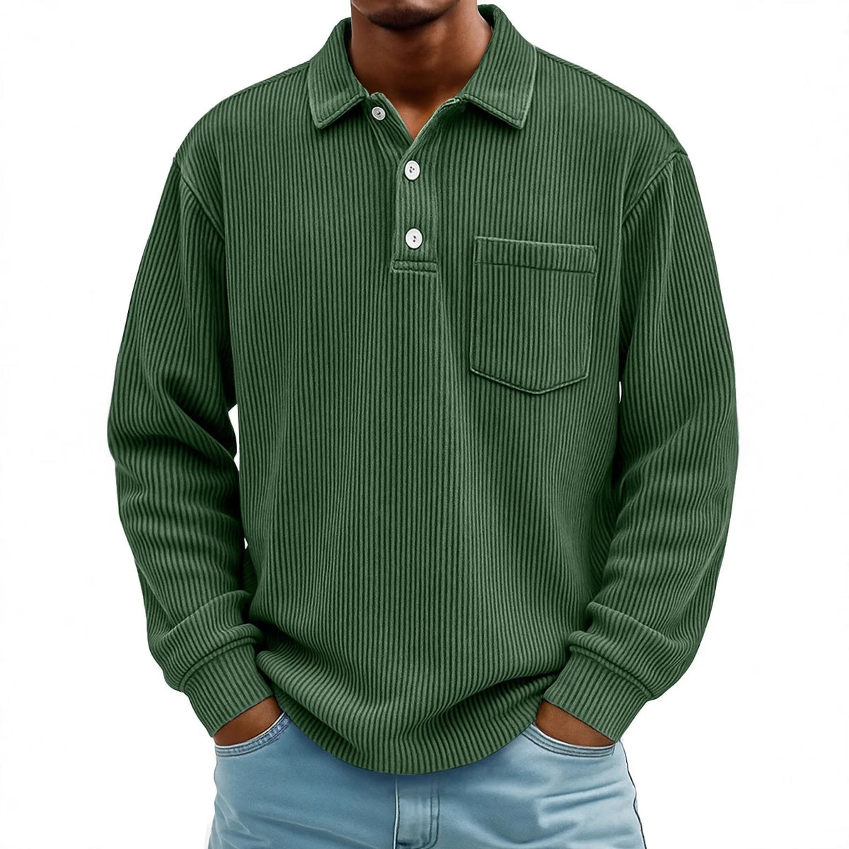 Men's Ribbed Long-Sleeve Polo Shirt