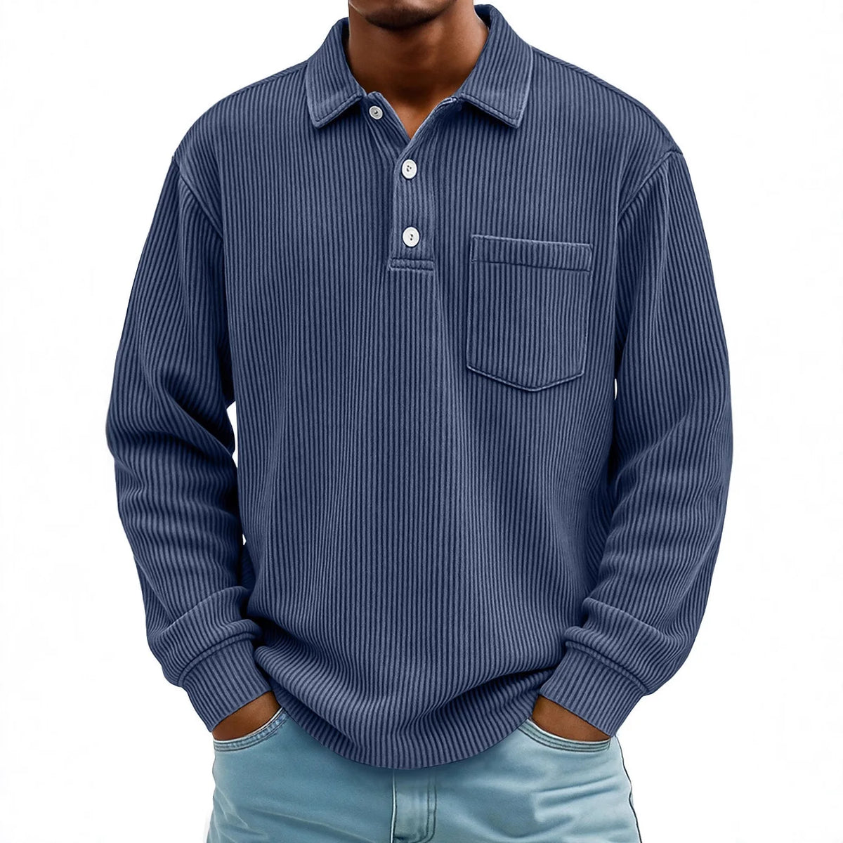 Men's Ribbed Long-Sleeve Polo Shirt