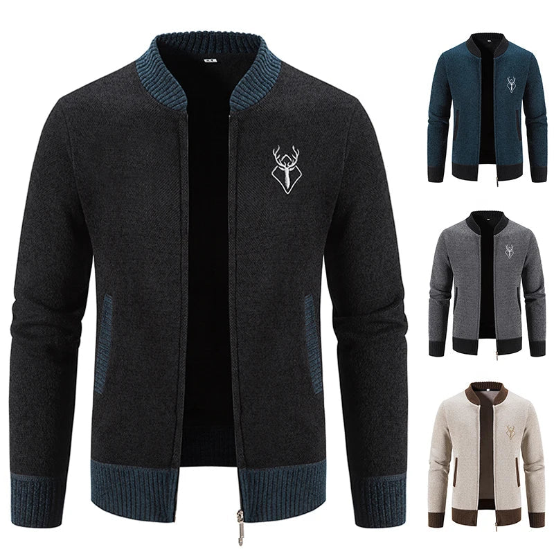 Men's Knitted Vest with Deer Embroidery