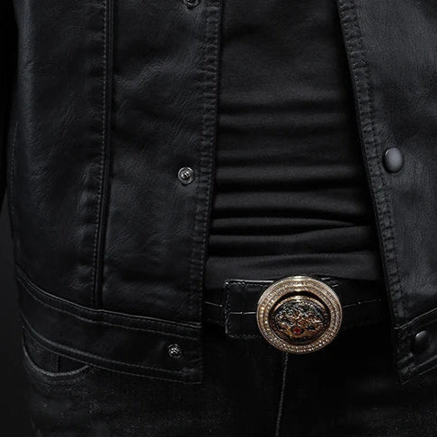 Blouson de motard en cuir classique pour homme
