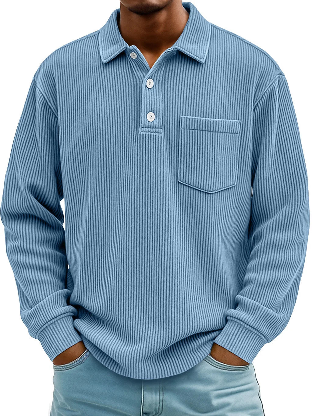 Men's Ribbed Long-Sleeve Polo Shirt