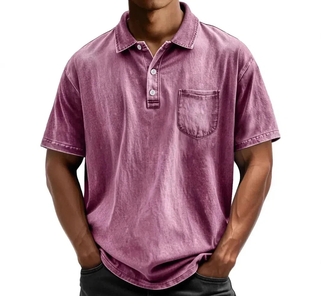 Men's Vintage Button-Up Polo Shirt