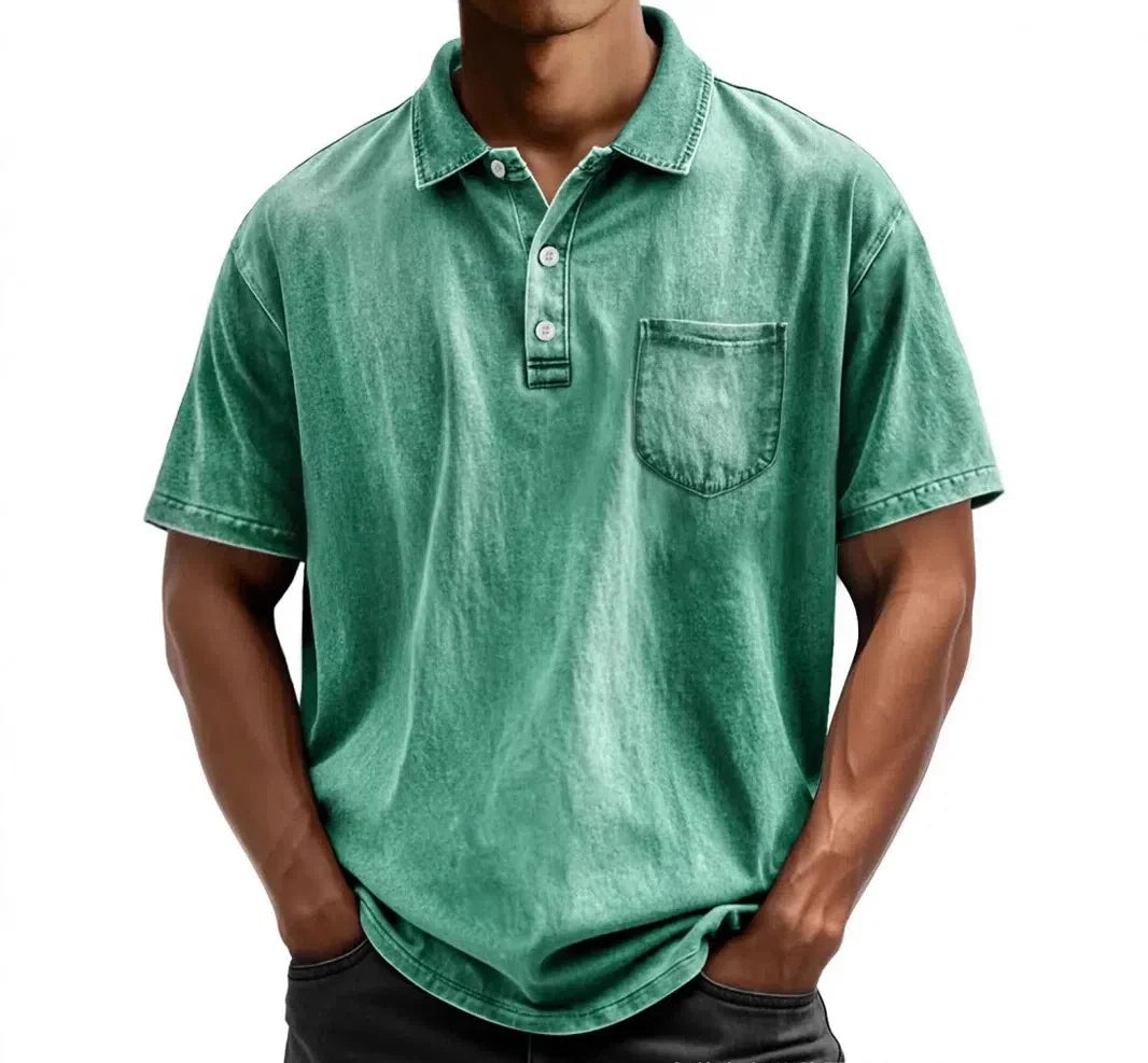 Men's Vintage Button-Up Polo Shirt