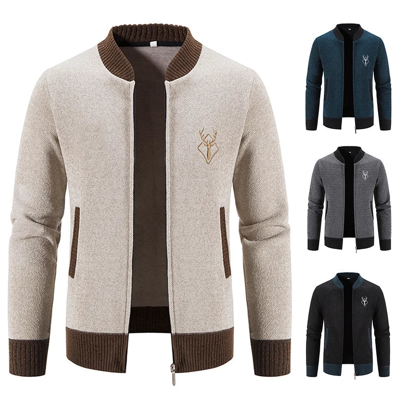 Men's Knitted Vest with Deer Embroidery