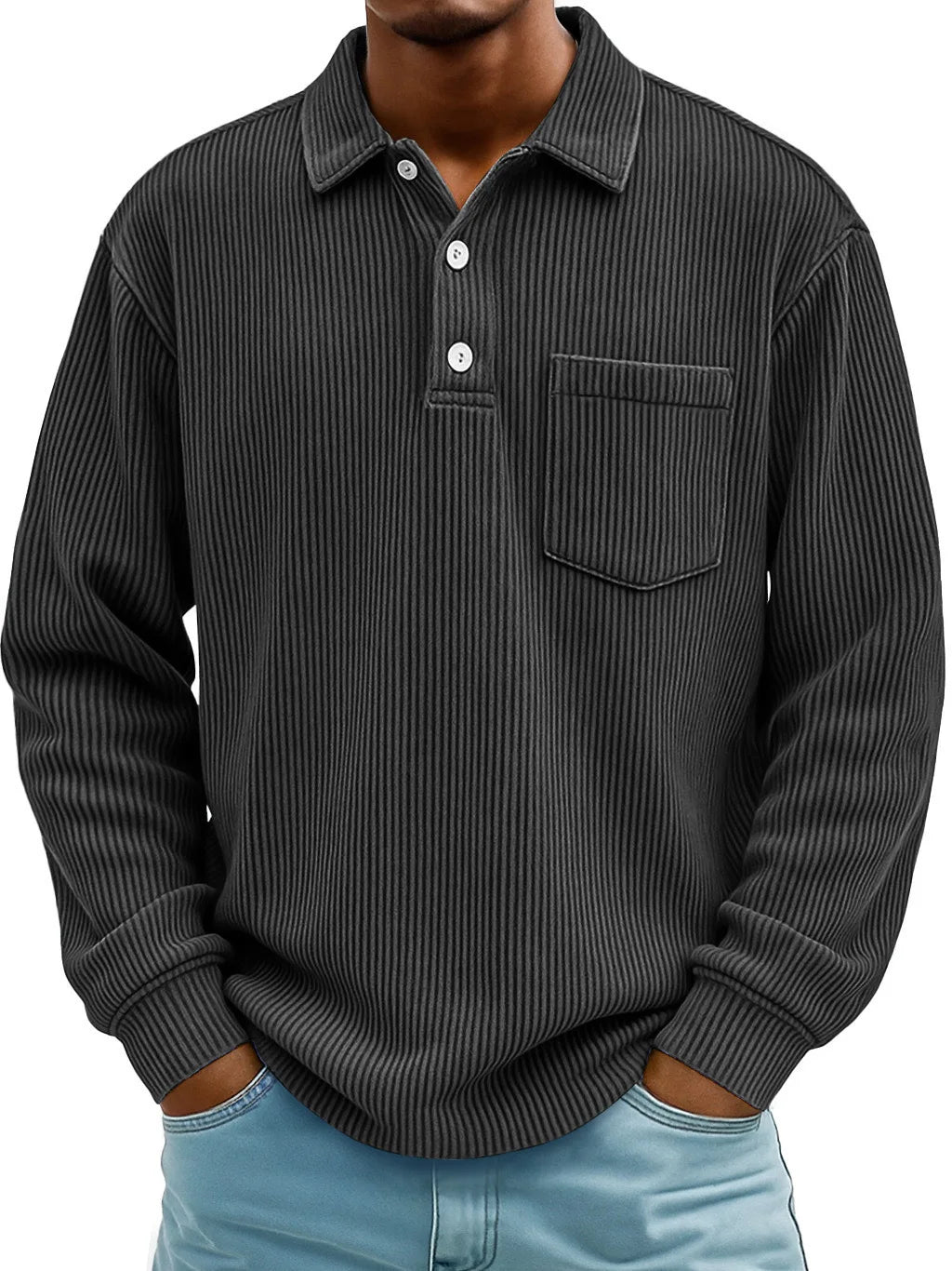 Men's Ribbed Long-Sleeve Polo Shirt