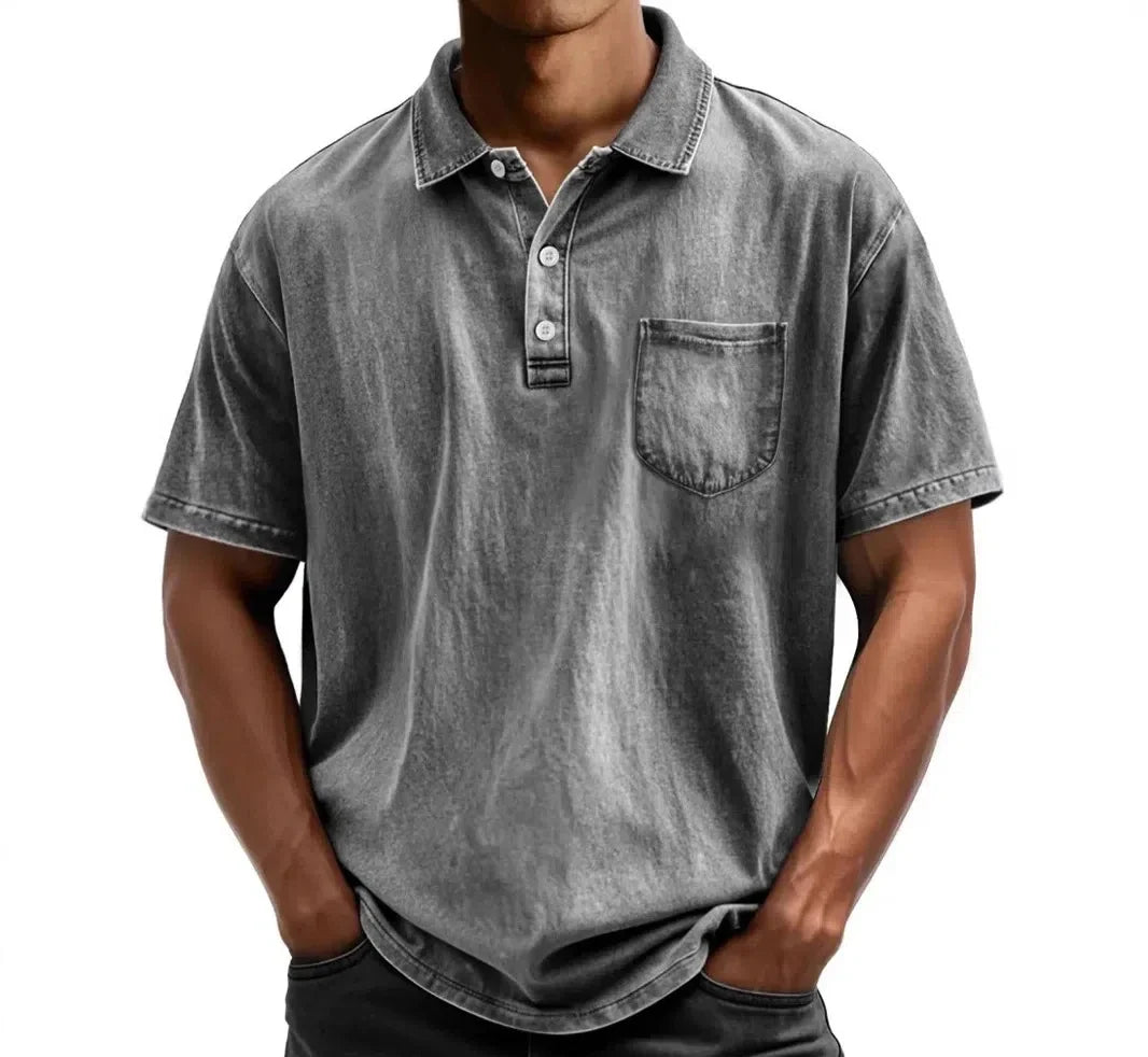 Men's Vintage Button-Up Polo Shirt