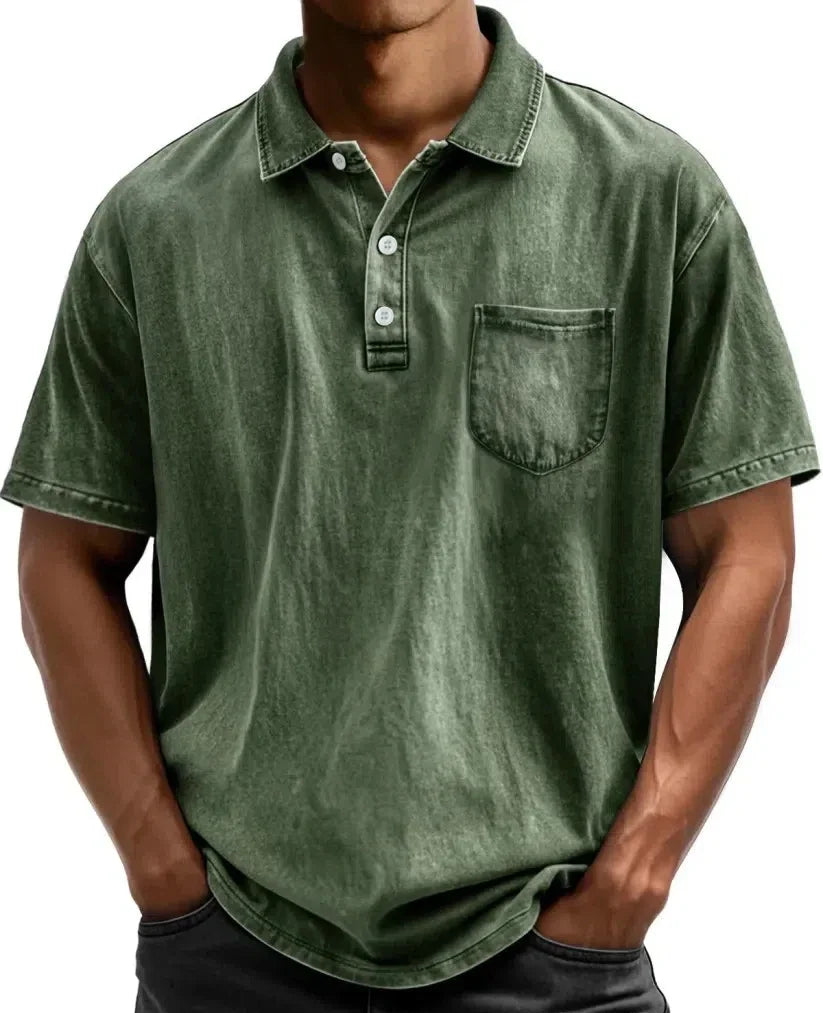 Men's Vintage Button-Up Polo Shirt