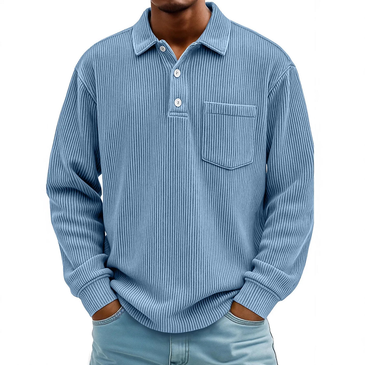 Men's Ribbed Long-Sleeve Polo Shirt