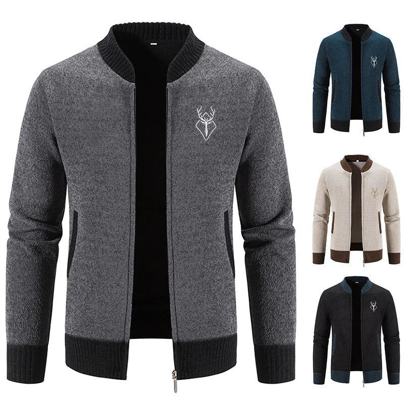 Men's Knitted Vest with Deer Embroidery