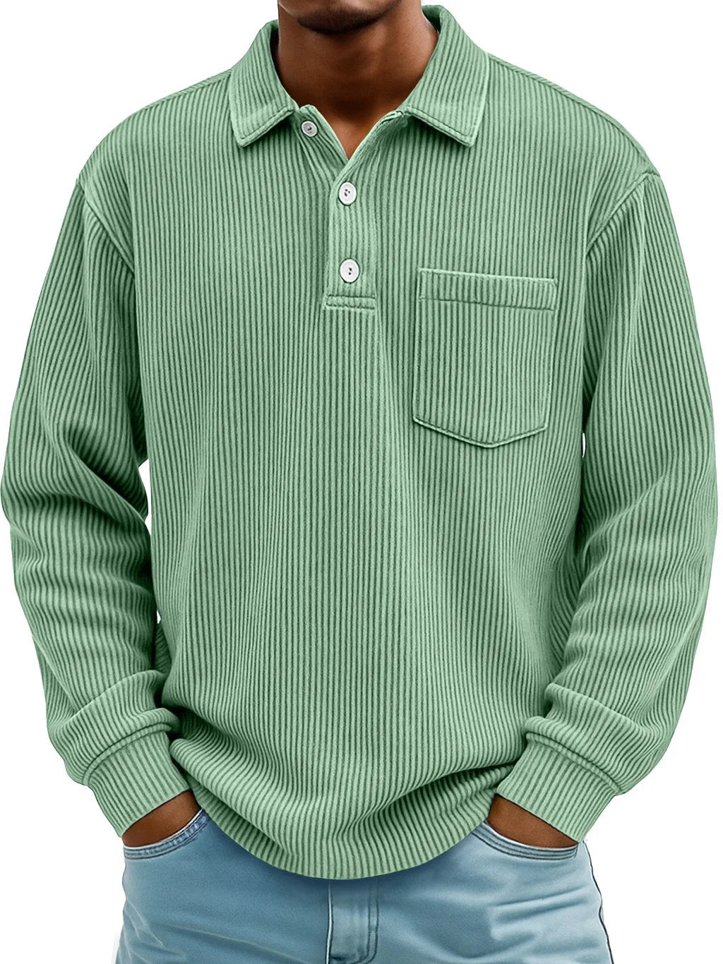 Men's Ribbed Long-Sleeve Polo Shirt