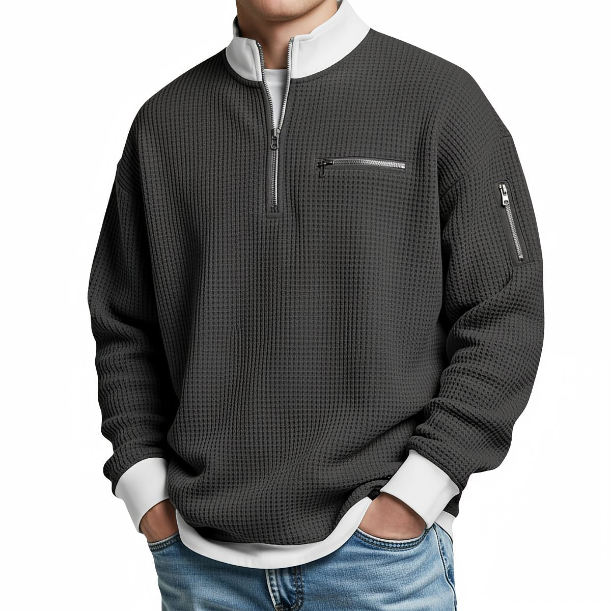 Chandail nid d'abeille pour homme à demi-glissière
