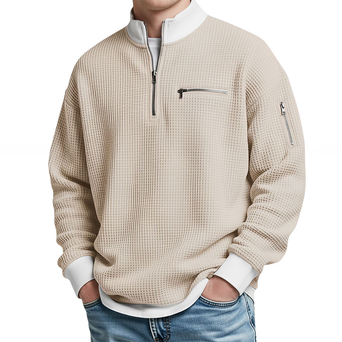 Chandail nid d'abeille pour homme à demi-glissière