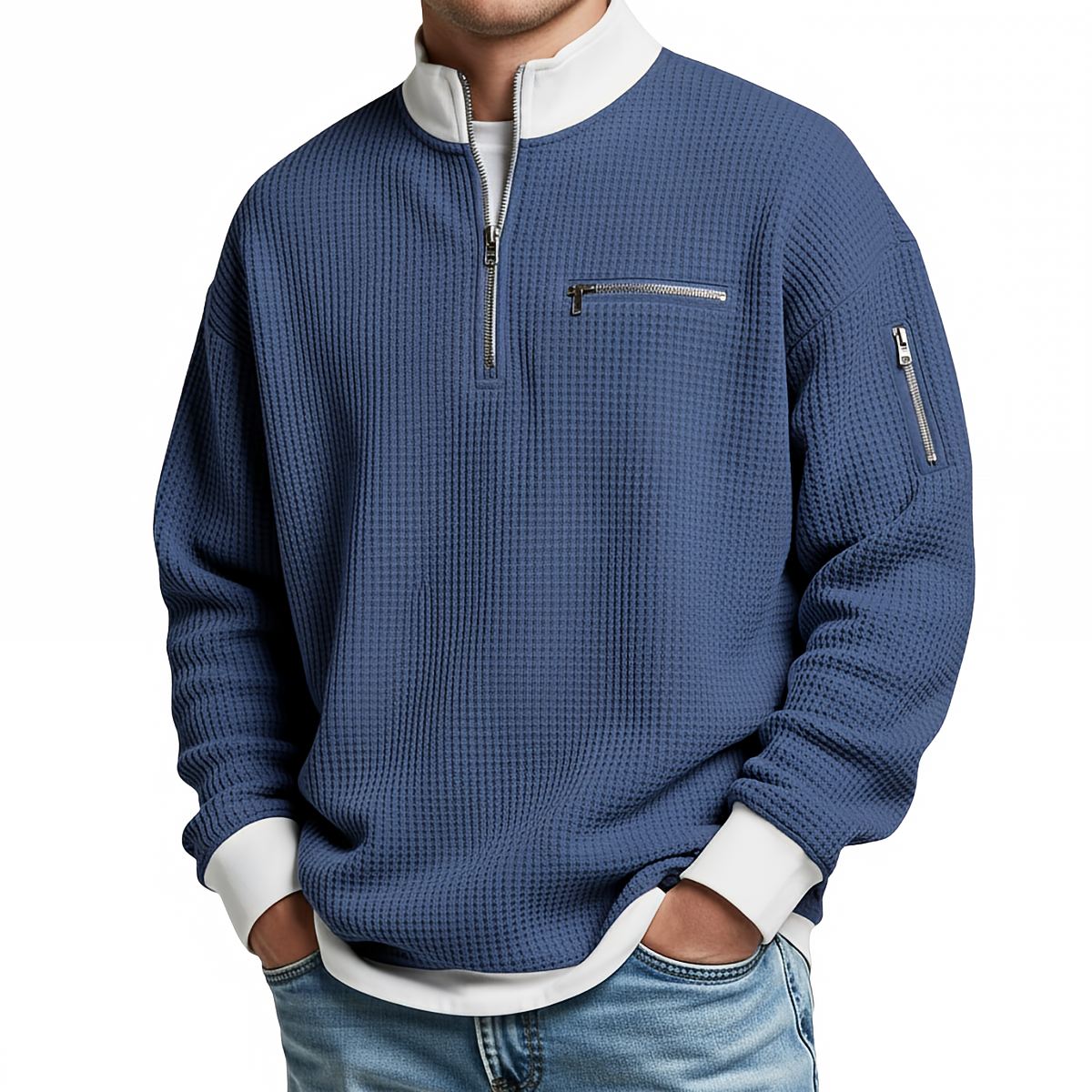 Chandail nid d'abeille pour homme à demi-glissière