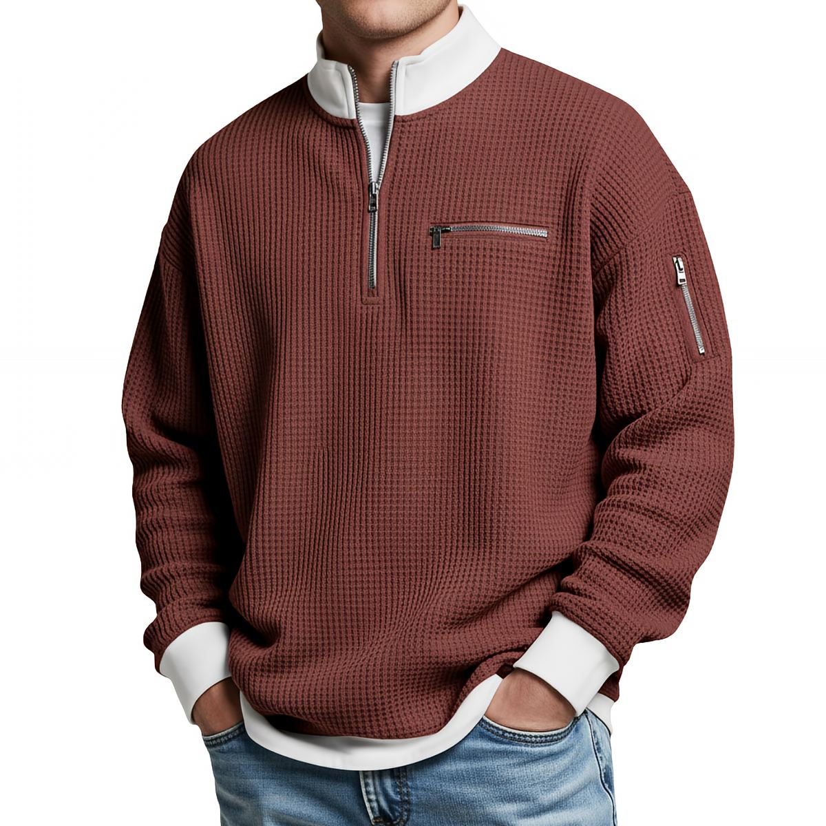 Chandail nid d'abeille pour homme à demi-glissière