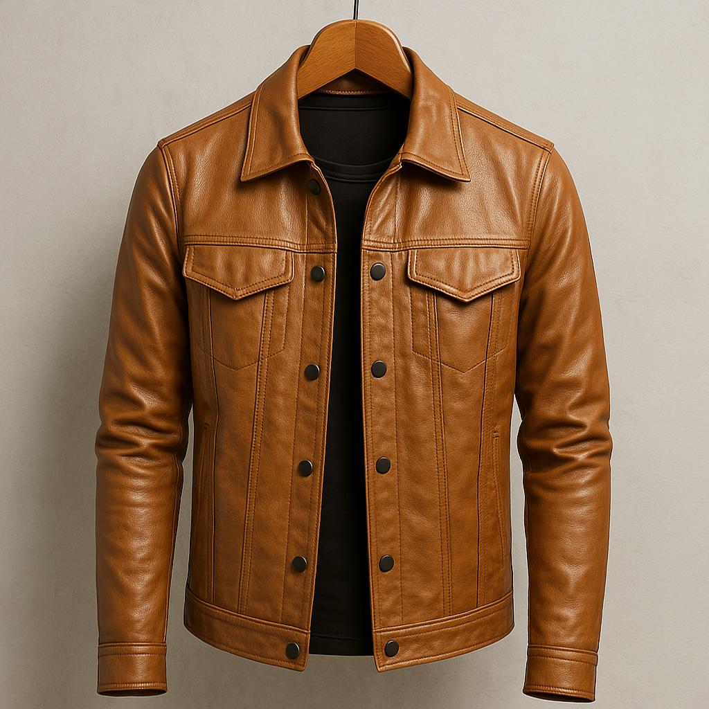 Blouson de motard en cuir classique pour homme