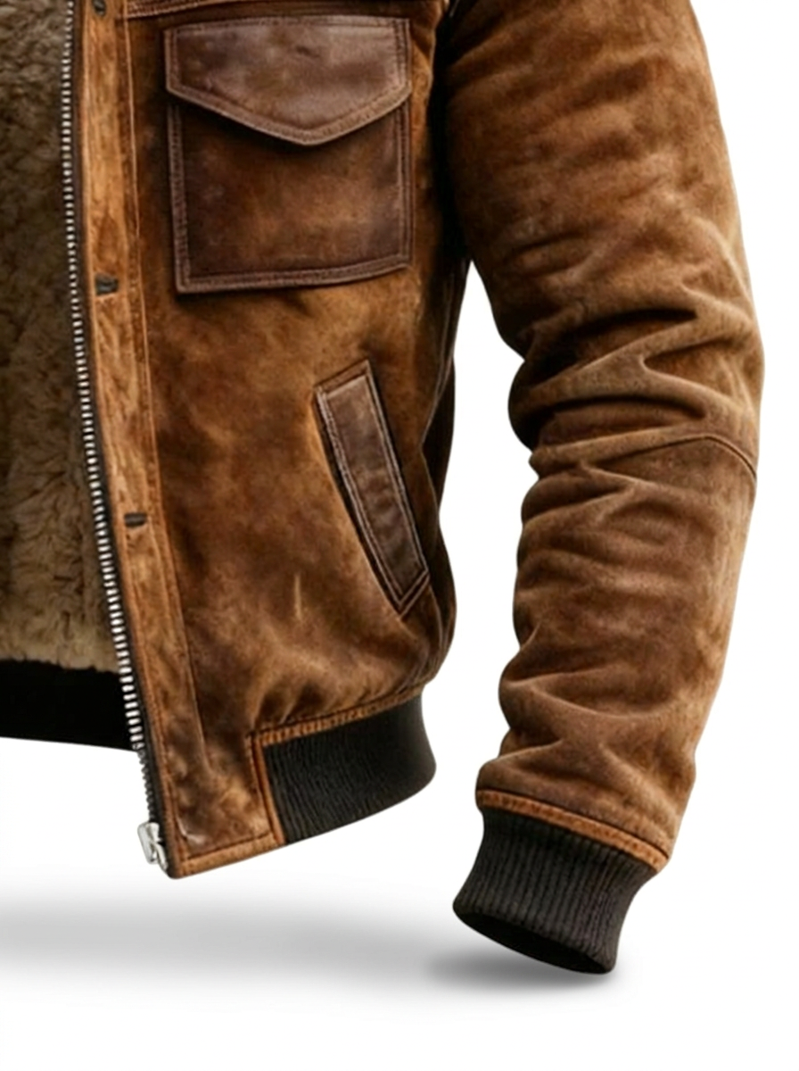 Sherpa-Lined Leather Jacket