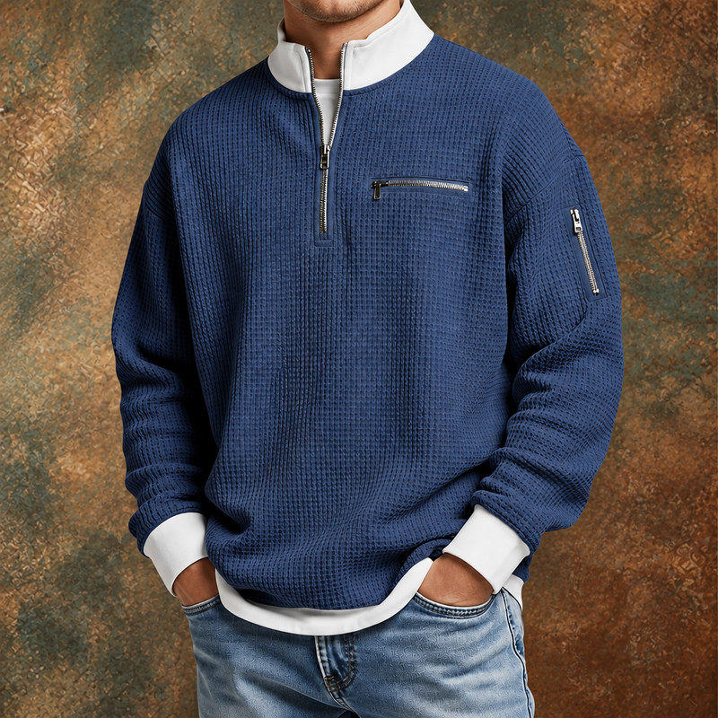 Chandail nid d'abeille pour homme à demi-glissière