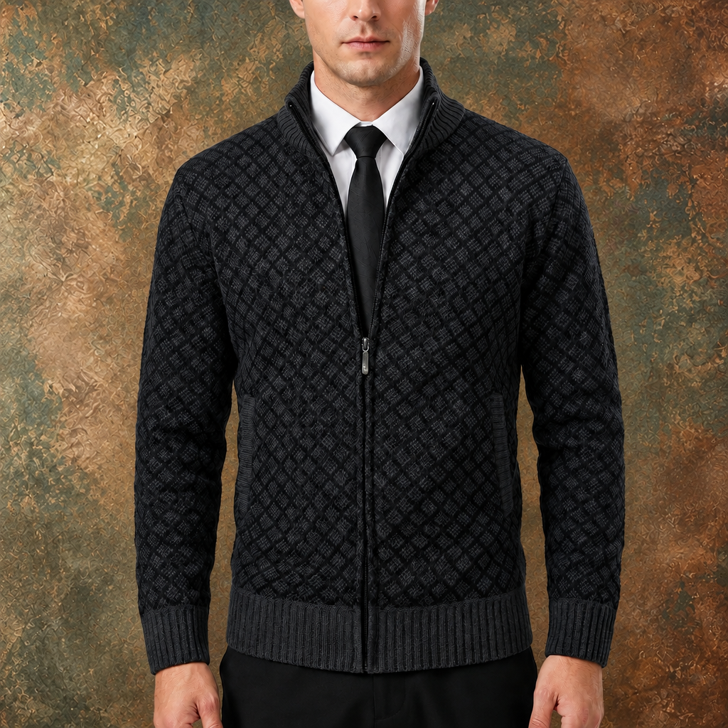 Cardigan en tricot à col montant et fermeture éclair pour homme