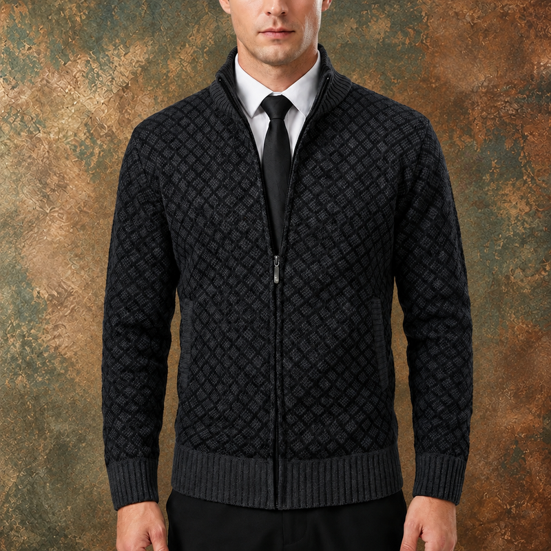 Cardigan en tricot à col montant et fermeture éclair pour homme
