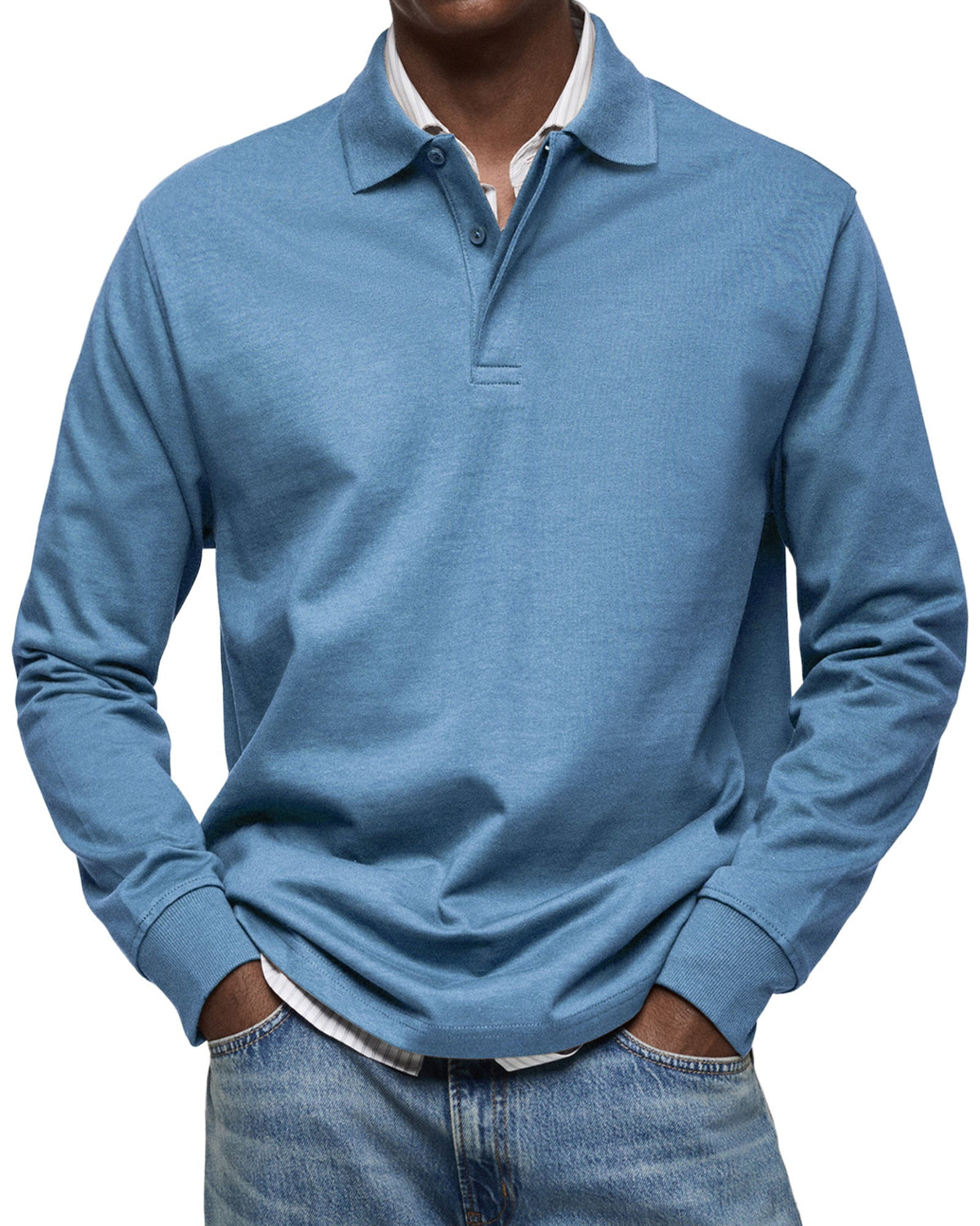 Men's Long-Sleeve Casual Polo Shirt