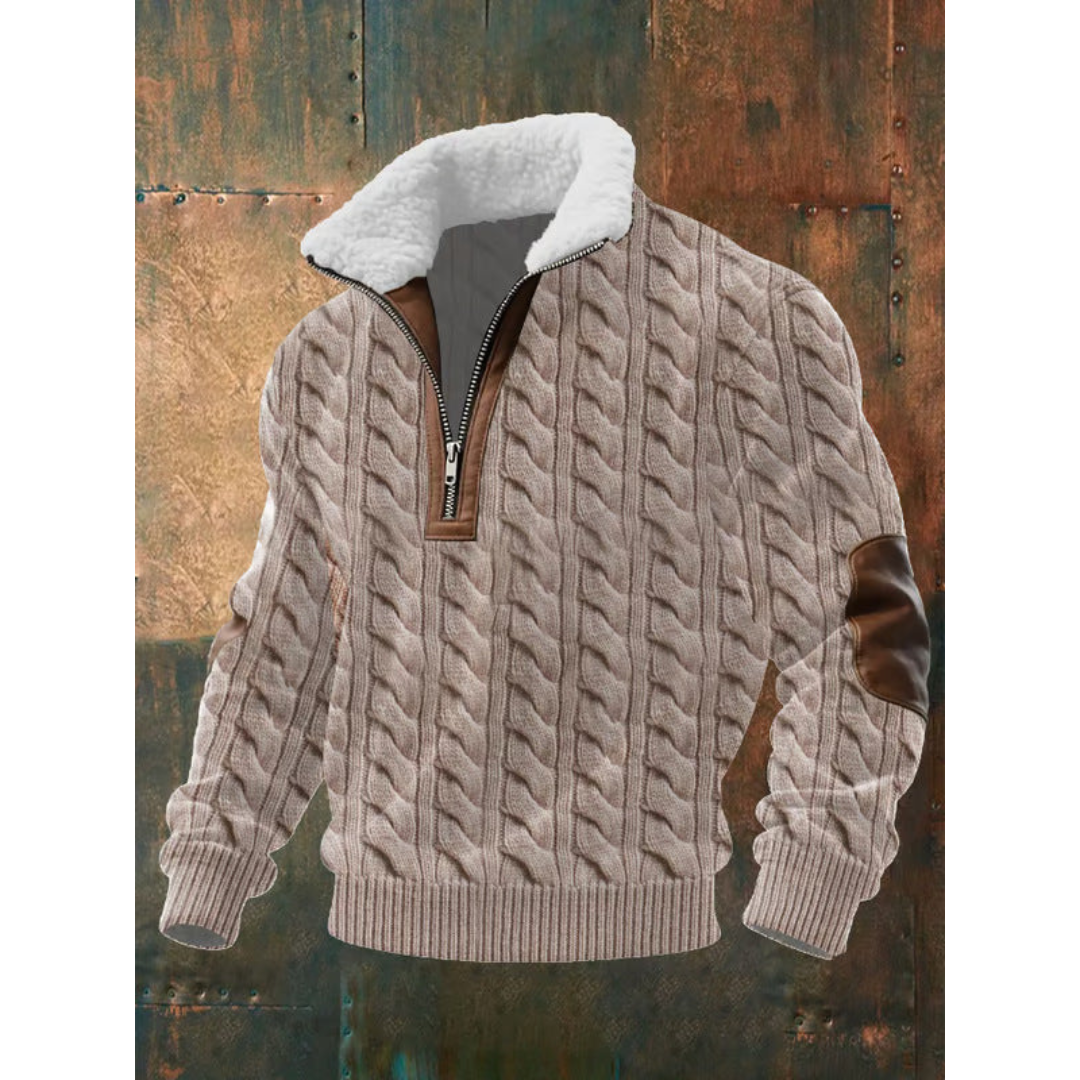 Men's Fleece Zip-Up Mock Neck Sweater