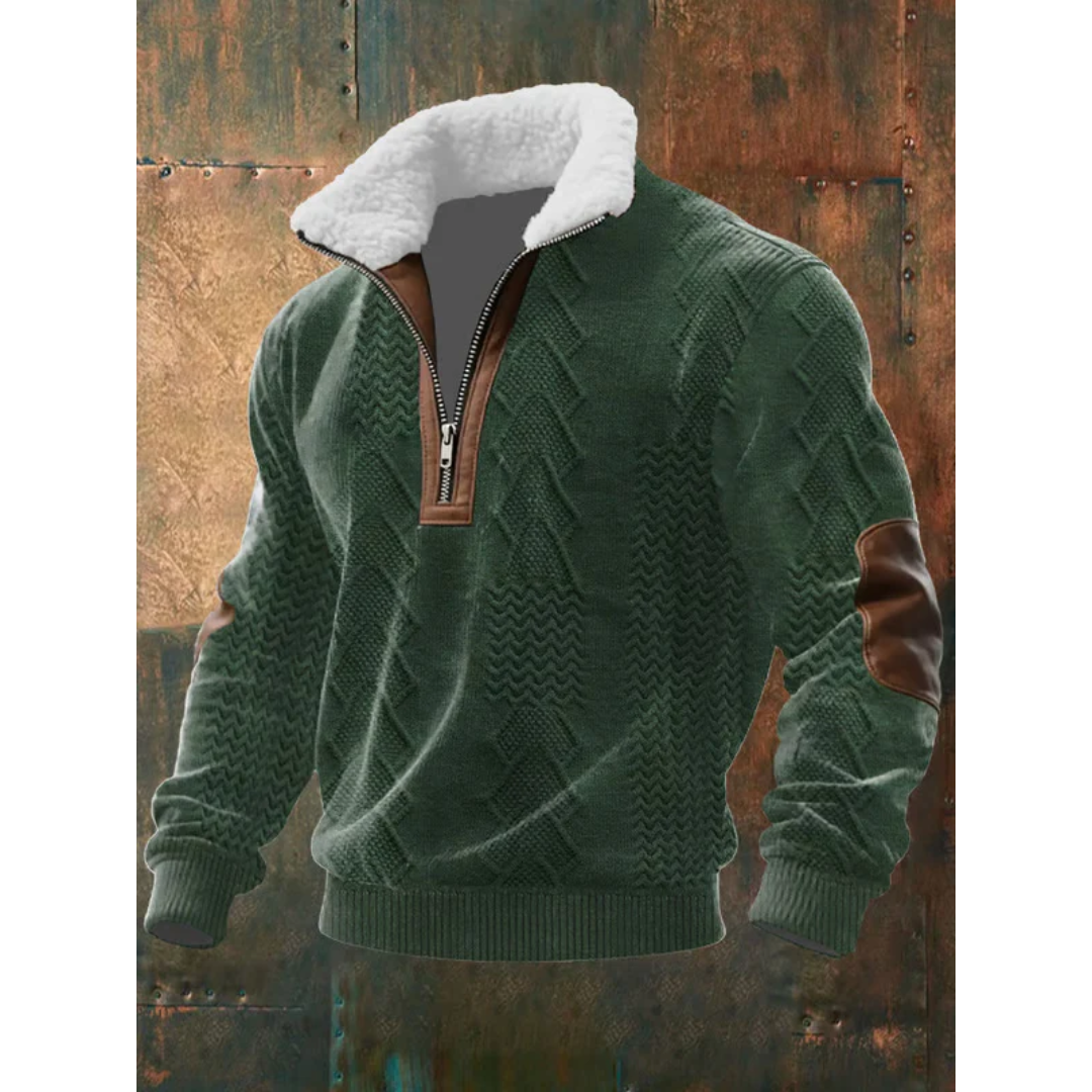 Men's Fleece Zip-Up Mock Neck Sweater