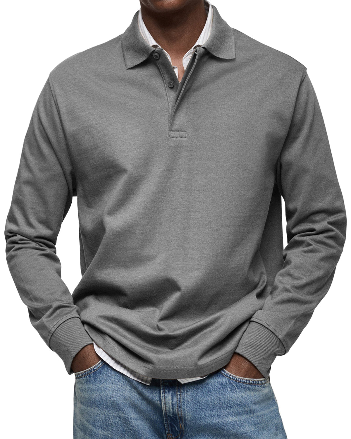Men's Long-Sleeve Casual Polo Shirt