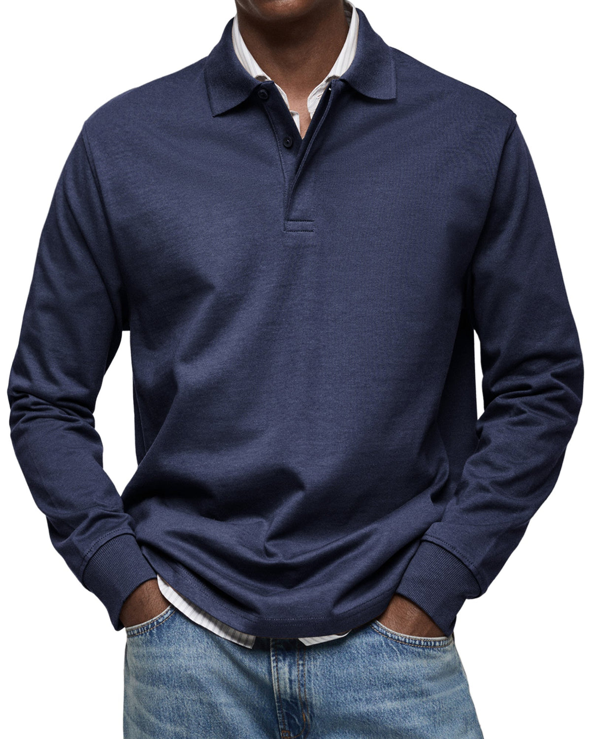 Men's Long-Sleeve Casual Polo Shirt
