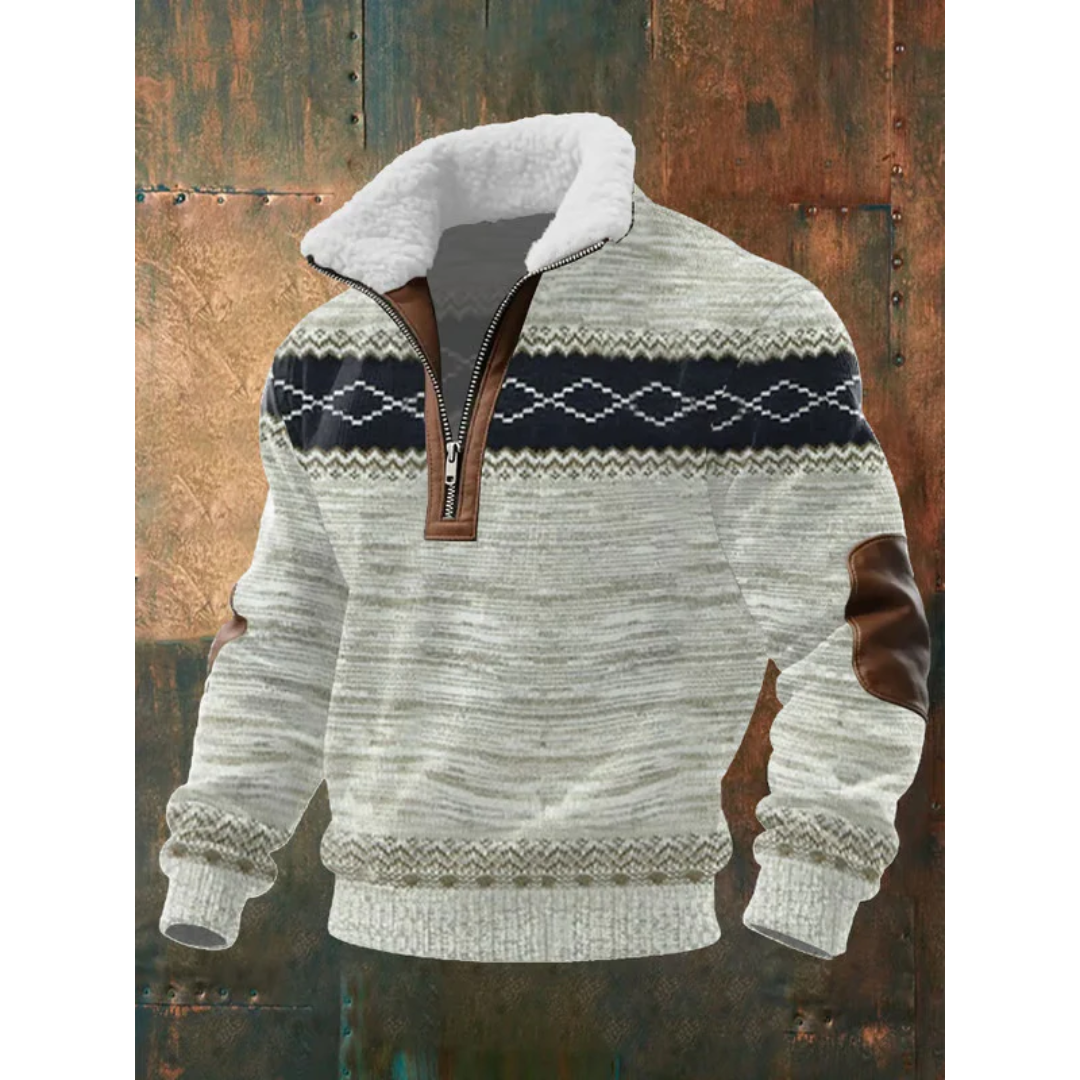 Men's Fleece Zip-Up Mock Neck Sweater