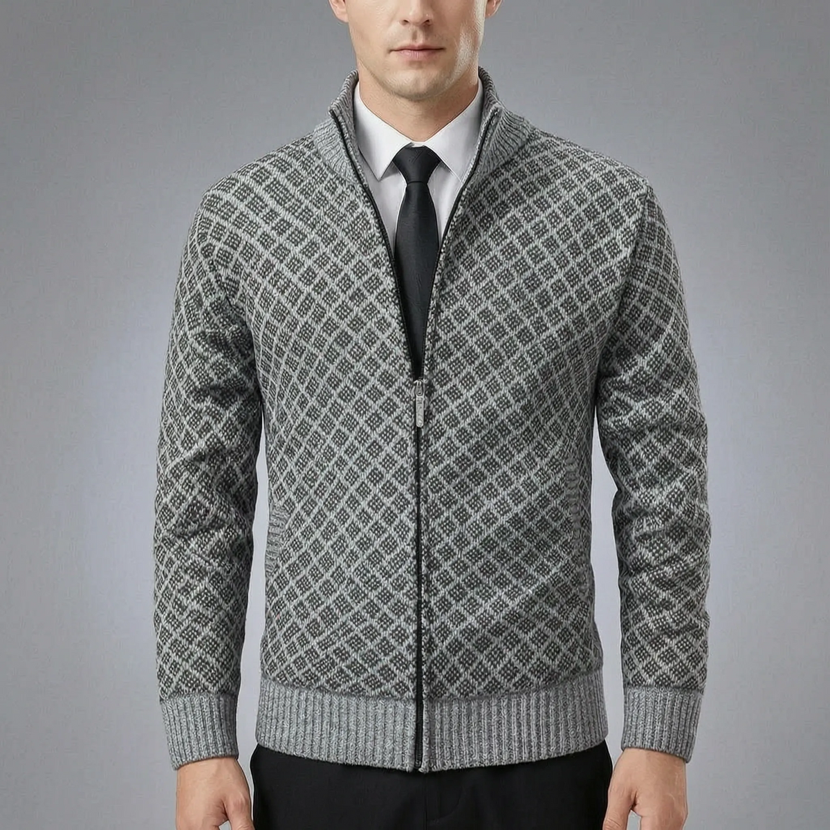 Cardigan en tricot à col montant et fermeture éclair pour homme