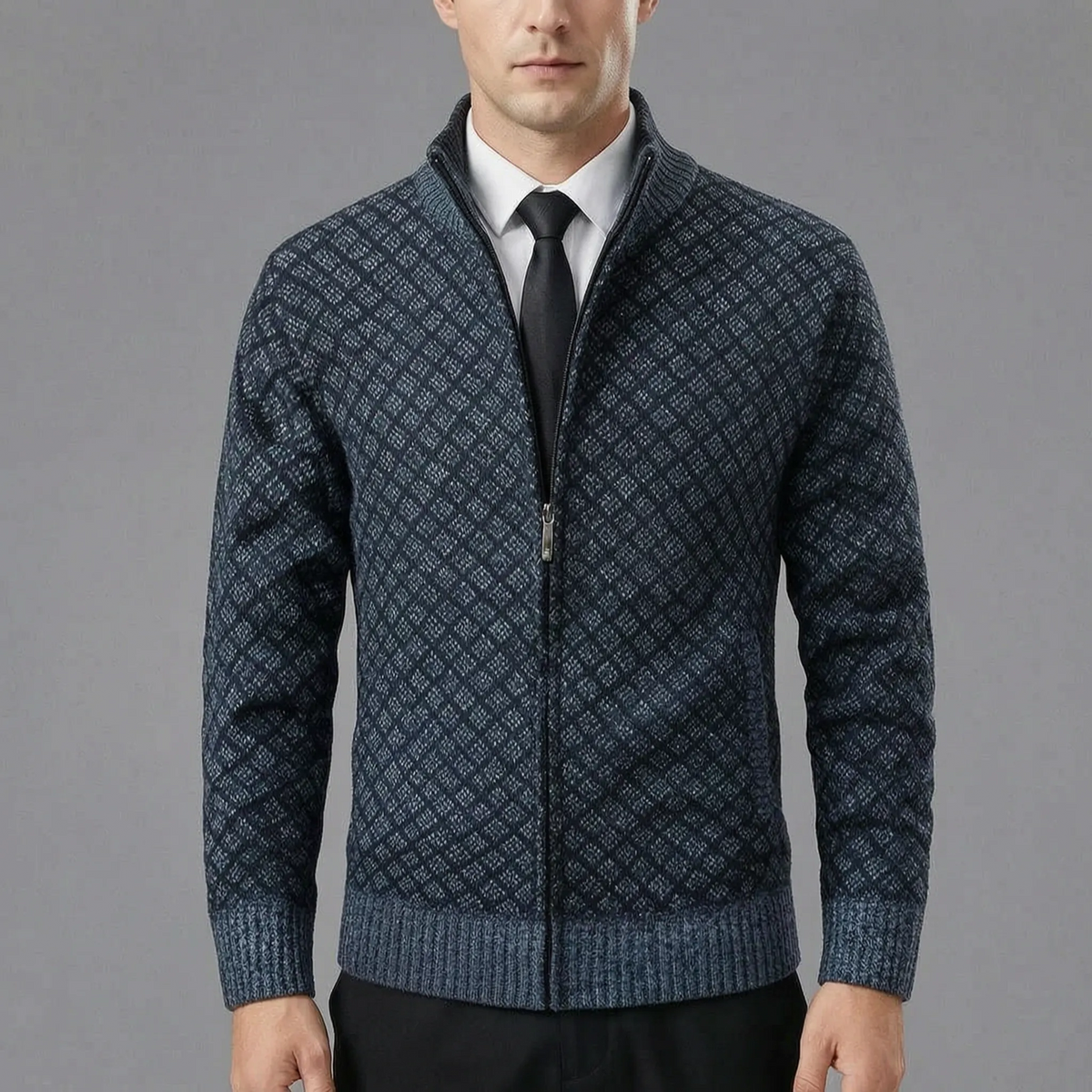 Cardigan en tricot à col montant et fermeture éclair pour homme