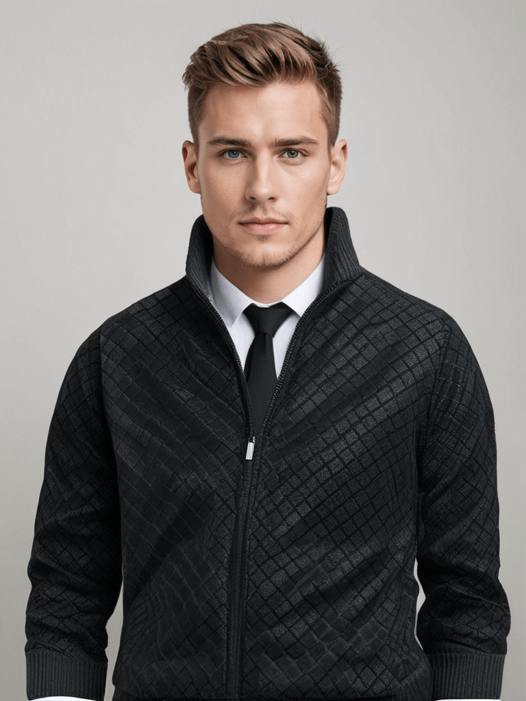 Cardigan en tricot à col montant et fermeture éclair pour homme