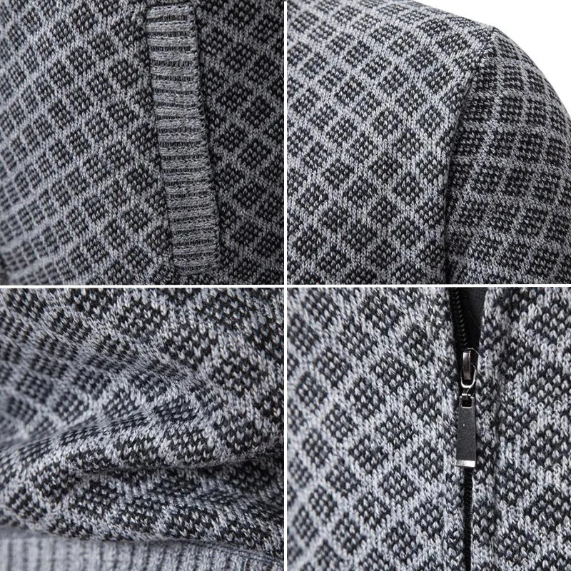 Cardigan en tricot à col montant et fermeture éclair pour homme