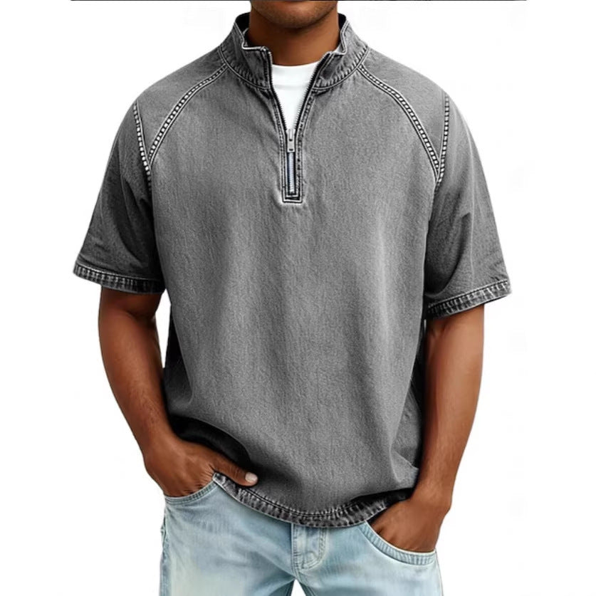 Men's Vintage Washed Zipper Shirt